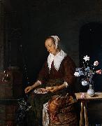 Gabriel Metsu, Woman feeding a cat